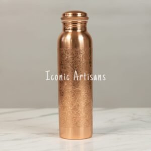 Luxury Floral Engraved Pure Copper Water Bottle (1 Litre) – Leak-Proof, Handcrafted Ayurvedic Vessel for Health & Wellness