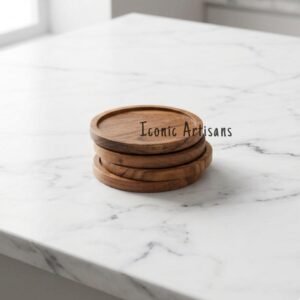 Handcrafted Acacia Wood Round Coaster Set of 4 – Premium Natural Grain Table Protectors for Drinks, Coffee Mugs, and Home Décor