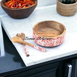 Wooden Enamel Serving Bowl sets with Salad Server