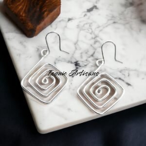 Handcrafted Silver Spiral Drop Earrings
