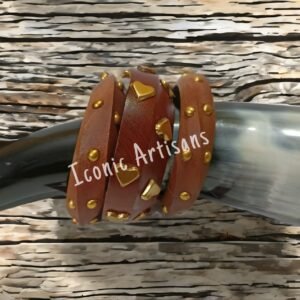 Handcrafted Wooden Bangle Set with Golden Studs – Boho & Ethnic Jewelry