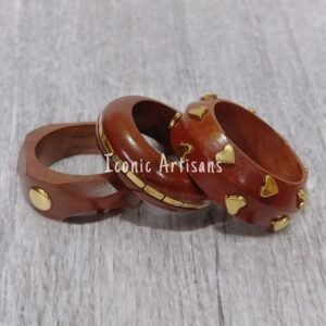 Handcrafted Wooden Bangle Set with Golden Embellishments – Trendy & Elegant