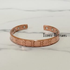Artisan Pure Copper Magnetic Therapy Bracelet – Handcrafted Geometric Engraved Wellness Cuff
