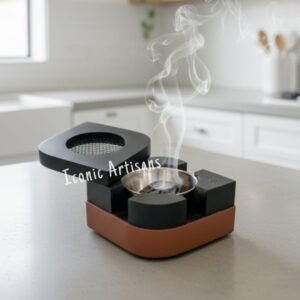 Elegant Wooden Bakhoor Incense Burner with Leather Base - Modern Mabkhara for Home Fragrance