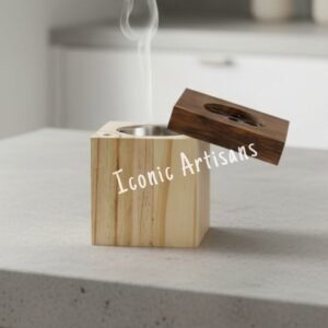 Minimalist Wooden Cube Bakhoor Incense Burner - Natural Pine & Dark Wood Mabkhara