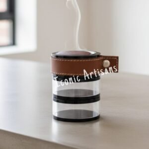 Contemporary Acrylic and Leather Bakhoor Incense Burner - Portable Cylinder Design