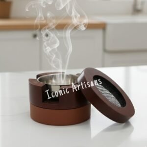 Wooden Bakhoor Incense Burner with Leather Base - Modern Mabkhara for Home Fragrance