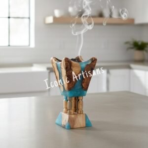 Handcrafted Natural Wood & Resin Bakhoor Burner | Modern Geometric Incense Holder