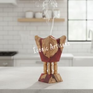 Luxury Handcrafted Olive Wood & Ruby Red Resin Bakhoor Burner | Modern Incense Burners