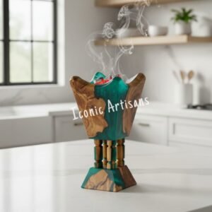 Handcrafted Olive Wood & Resin Incense  Bakhoor Burner | Modern Geometric Incense Holder