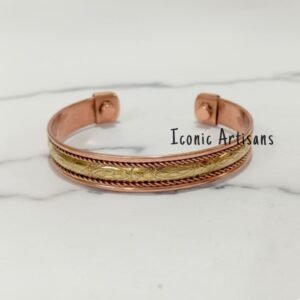 Elegent Two-Tone Copper Magnetic Cuff Bracelet - Detailed Engraved  Design