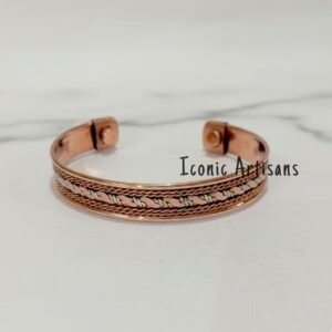 Elegant Copper & Silver Magnetic Therapy Cuff - Handcrafted Braided Designs