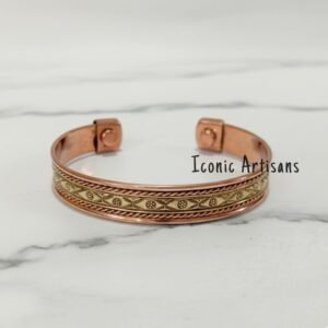 Elegent Handmade Antique Style Copper Magnetic Cuff Bracelet - Detailed Engraved Floral Pattern