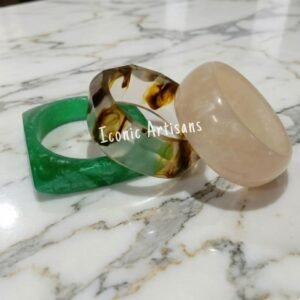 Handmade Resin Bangle Set - Trio of Green, White Shell, and Trans Peach Chunky Bracelets for Women