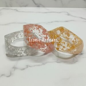 Handmade Metallic Foil Resin Bangle Set - Trio of Gold, Silver, and Rose Gold Flake Chunky Bracelets