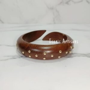 Handcrafted Artisan Wooden Bangle Collection - Statement Wood Cuff Bracelets with Intricate Carvings and Metallic Studs