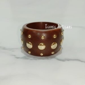 Handcrafted Artisan Wooden Bangle Collection - Statement Wood Cuff Bracelets with Hand-Carved and Studded Designs