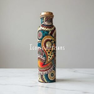 Hand-Painted Designer Copper Water Bottle (900ml) – Leak-Proof, Ayurvedic Health Benefits & Artistic Mandala Print