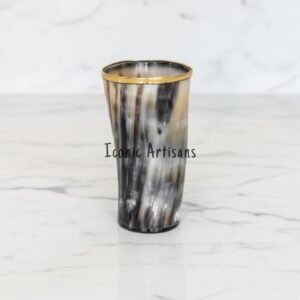 Handcrafted Natural Buffalo Horn Tumbler with Elegant Gold Brass Rim – Unique Artisan Drinkware & Decor