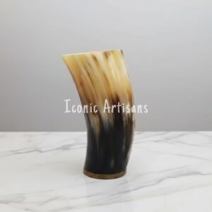 Handcrafted Curved Natural Horn Drinking Vessel with Rustic  – Authentic Artisan Medieval Style Decor & Drinkware
