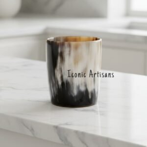 Handcrafted Natural Buffalo Horn Tumbler – Unique Marbleized Drinking Cup & Decorative Organiser