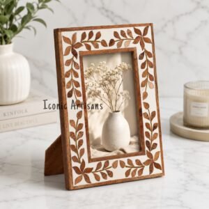 Handcrafted Wood & Resin Inlay Photo Frame | Floral Leaf Design Wooden Picture Frame | Handmade Home Decor
