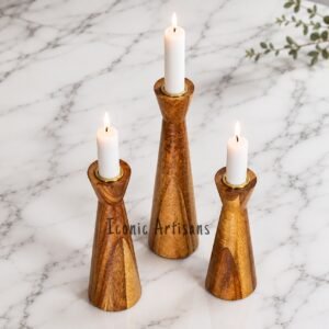 Handcrafted Wooden Candle Holder Set of 3 – Natural Wood Candle Stands
